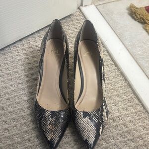 Marc Fisher Black and Cream Snakeskin Pumps